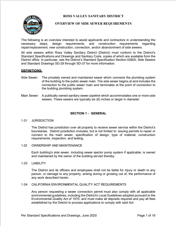 RVSD Overview of Side Sewer Req